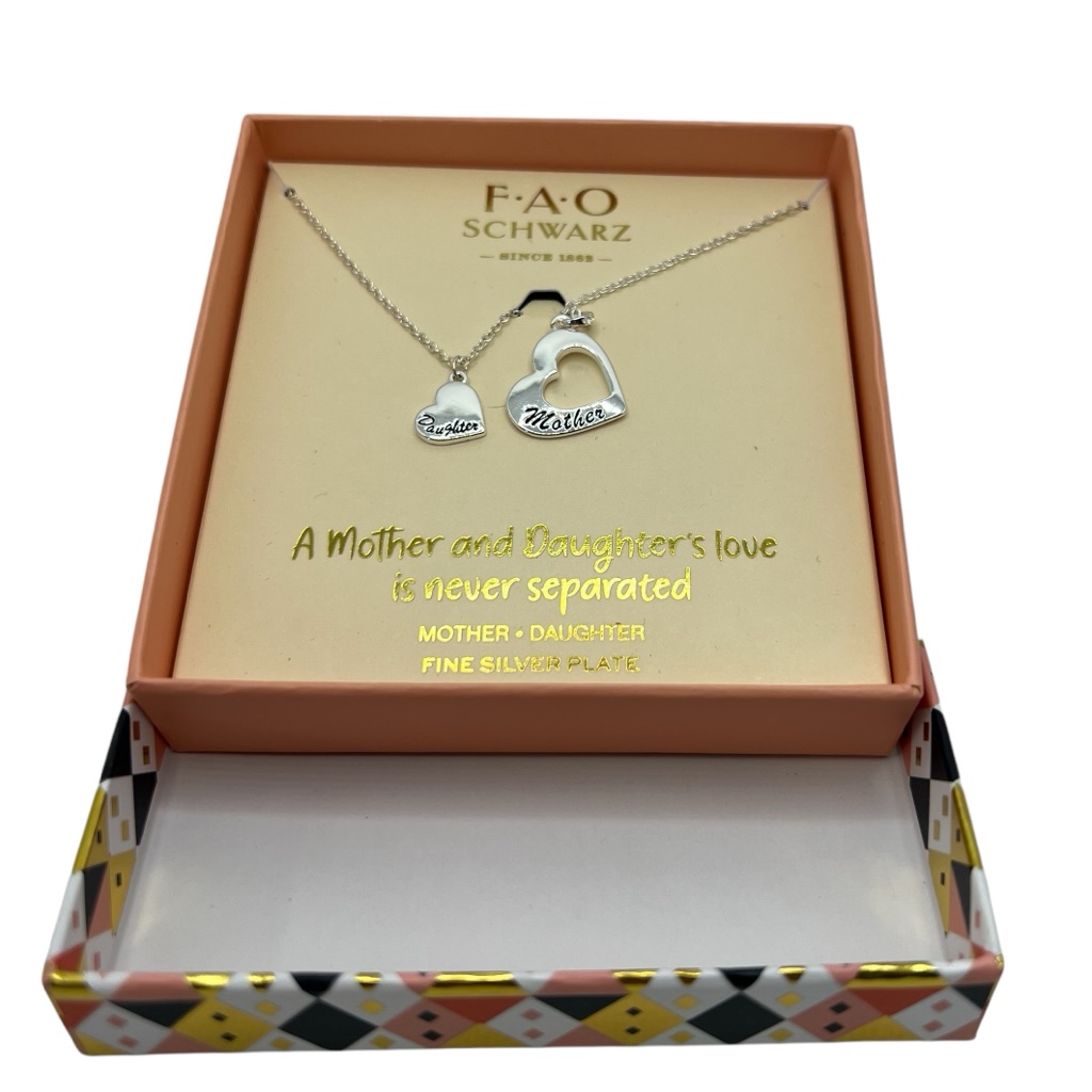 Fao Schwarz Nwt - Mother & Daughter Silver Crystal Set Necklaces